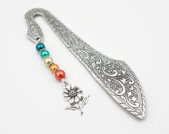 Flower Bookmark: Floral Charm Beaded Tibetan Silver Book Marker for Readers