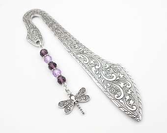 Dragonfly Bookmark - Silver Dragonfly Charm - Unique Beaded Charm Bookmark - Teacher Gifts - Dragonfly Gifts Teacher Gifts Insect Bookmark