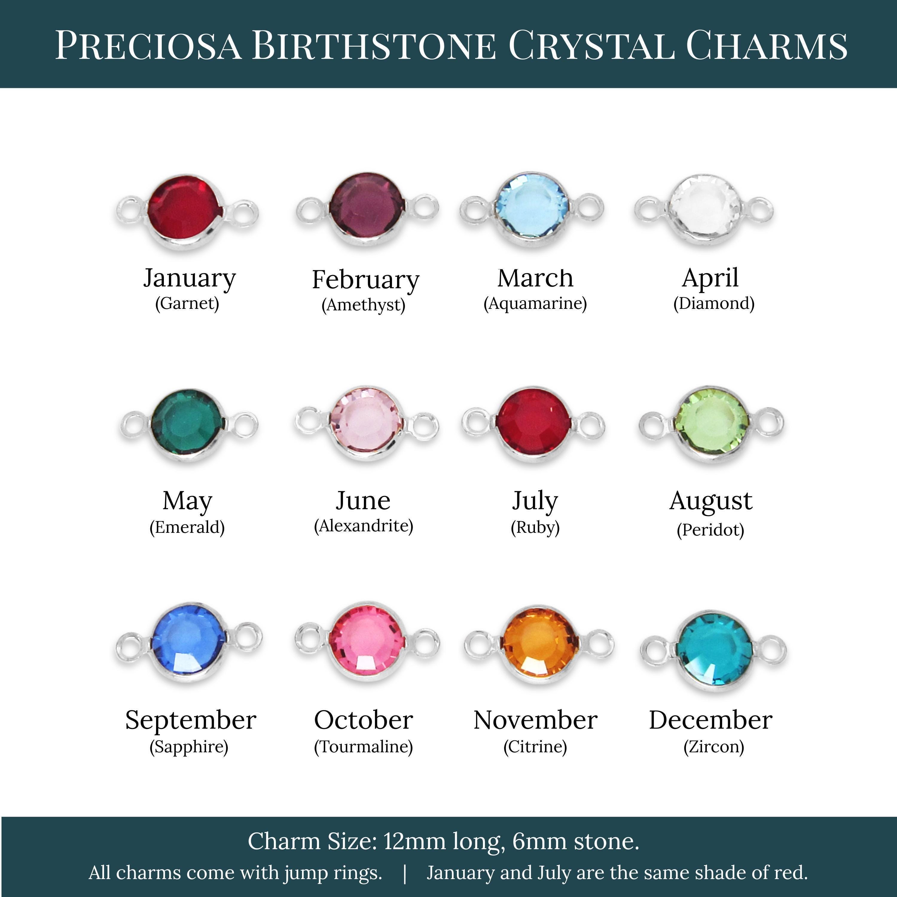 Preciosa Crystal Birthstone Connector Charm - 6mm Stone - 12mm Connector - Birthstone Charms for Bracelets and Necklaces - Add On Charm