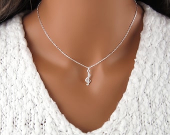 Tiny Sterling Silver Treble Clef Necklace: Minimalist Music Jewelry