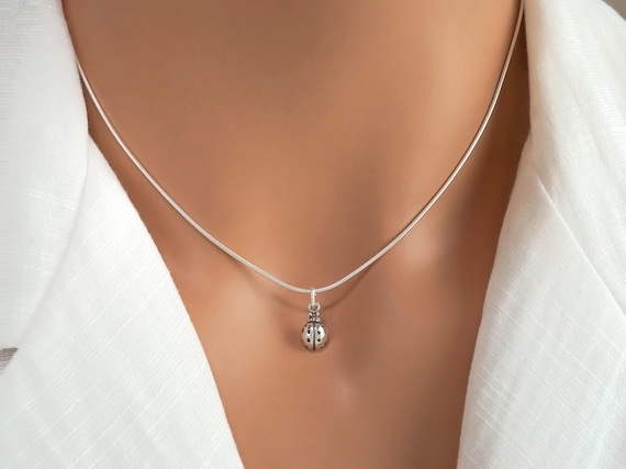 Lady Bug Necklace: Dainty 925 Sterling Silver Ladybug Charm Jewelry
