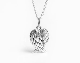 Angel Wings Necklace - 925 Sterling Silver Jewelry - Folded Wings Pendant - Griever Necklace, Grief Jewelry, Memorial Necklace, Fairy Wings