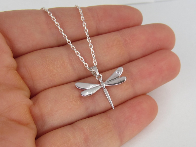 Dragonfly Necklace - 925 Sterling Silver Jewelry - Clear Cubic Zirconia Rhinestone - Dragonfly Pendant - Dragonfly Jewelry image 3