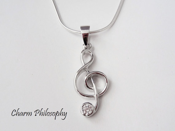 Music Note Pendant .925 Sterling Silver Treble Clef Charm