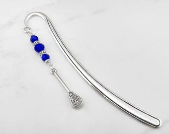 Lacrosse Bookmark - Tibetan Silver Bookmark - Unique Bookmarks - Lacrosse Stick Charm Bookmark - Sports Gifts - Lacrosse Coach Gift Ideas