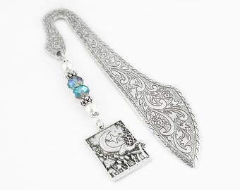 Magical Mushroom Bookmark - Silver Botanical Forest Charm Bookmark - Whimsical Gift Ideas - Tibetan Silver Beaded Bookmark
