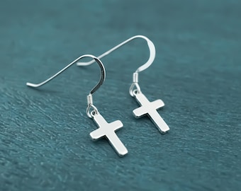 Small Cross Earrings - Simple Sterling Silver Christian Charm Jewelry