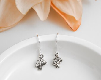 Tiny Sterling Silver Mushroom Earrings: Cottagecore Toadstool Jewelry