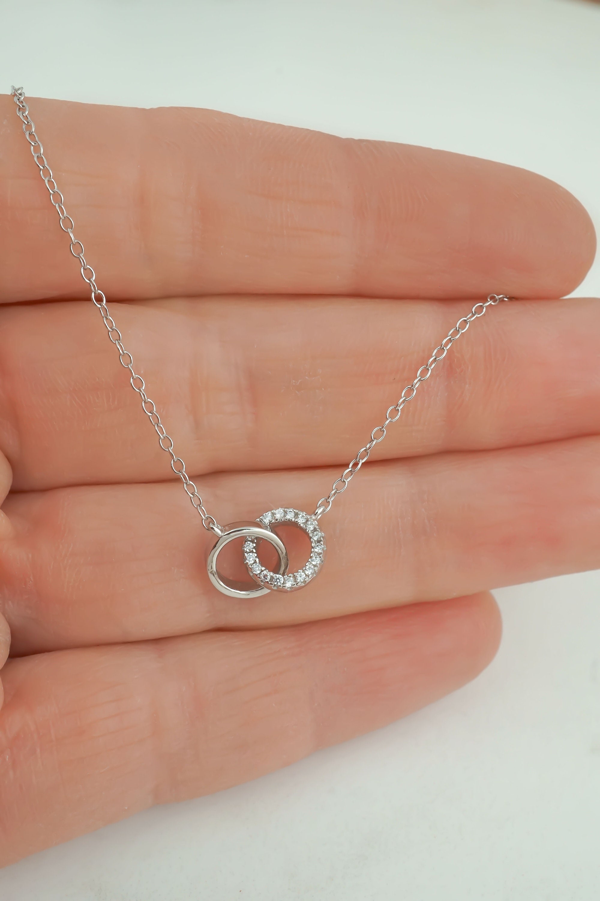 Interlocking Circles Necklace - 925 Sterling Silver Cubic