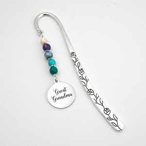 Great Grandma Bookmark: Custom Engraved Name Bookmarker, Beaded Grandmother Gifts