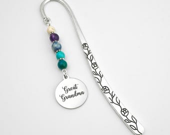 Great Grandma Bookmark: Custom Engraved Name Bookmarker, Beaded Grandmother Gifts