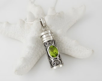Green Peridot 925 Sterling Silver Urn Necklace August Birthstone Ashes ...