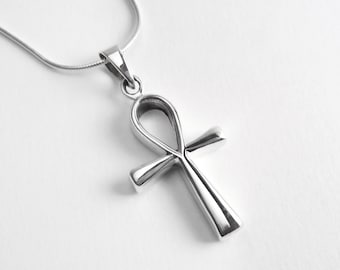 Sterling Silver Ankh Necklace - Egyptian Hieroglyph Jewelry Meaning "Life"