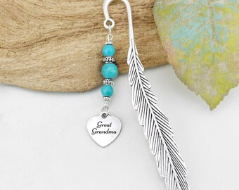 Great Grandma Bookmark - Tibetan Silver Beaded Bookmark - Grandma Gift Ideas - Custom Laser Engraved Mother's Day Gift for Great Grandma