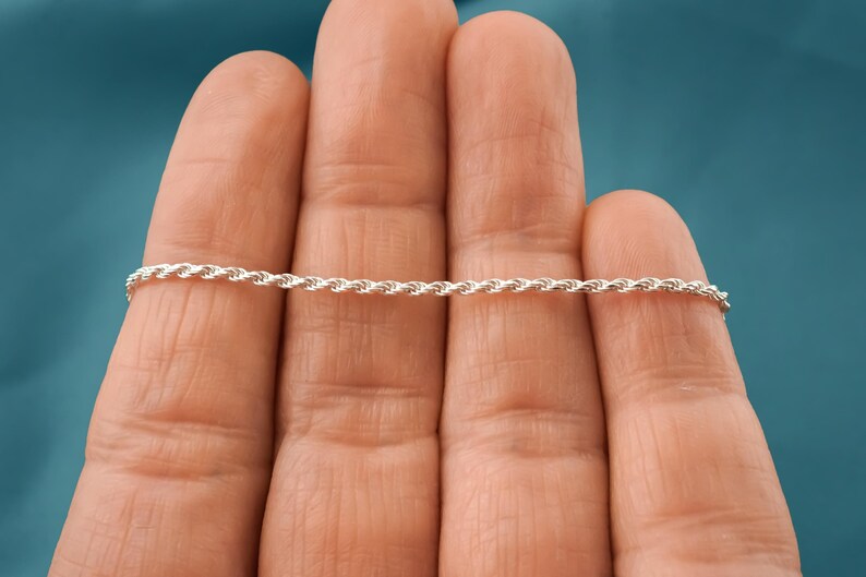 Sterling Silver Diamond Cut Rope Chain Necklace: 1.25mm, Lobster Clasp 画像 5