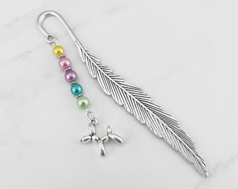 Balloon Animal Dog Bookmark - Silver Dog Balloon Charm Bookmark - Unique Beaded Charm Bookmark - Dog Lover Gifts Dog Bookmark for Kids