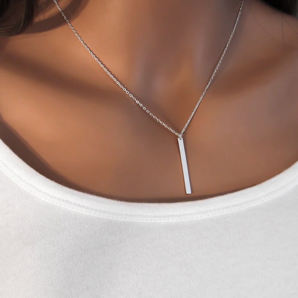 Vertical Bar Necklace - Sterling Silver Bar Pendant - Silver Layering Necklace - Everyday Necklace - Minimalist Jewelry