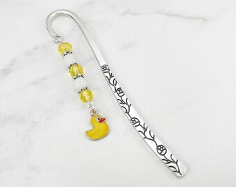 Yellow Rubber Ducky Bookmark - Tibetan Silver Bookmark Stationary - Rubber Duck Toy Charm Bookmark - Beaded Bookmark