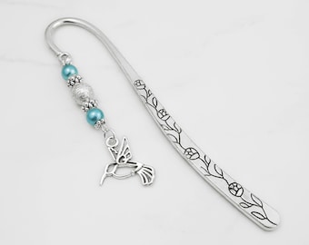 Hummingbird Bookmark - Unique Beaded Tibetan Silver Bookmark - Hummingbird Gifts - Silver Hummingbird Stationary