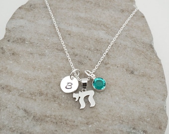 Chai Necklace - Jewish Jewelry - 925 Sterling Silver Jewelry - Personalized Birthstone and Initial