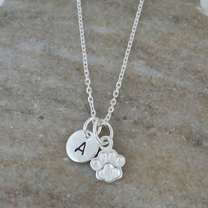 Dog Paw Necklace - Initial Necklace - 925 Sterling Silver Jewelry - Personalized Monogram - Puppy Dog Print