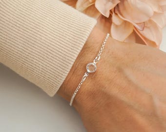 April Birthstone Bracelet or Anklet: Minimalist 925 Sterling Silver Jewelry, Preciosa Diamond Connector Charm