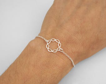 Minimalist O Ring Bracelet: 925 Sterling Silver Braided Circle Charm Jewelry, Rolo Chain