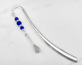 Lacrosse Bookmark - Tibetan Silver Bookmark - Unique Bookmarks - Lacrosse Stick Charm Bookmark - Sports Gifts - Lacrosse Coach Gift Ideas