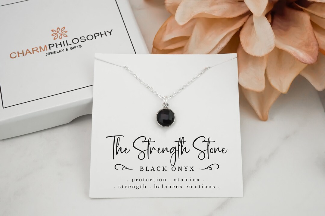 Black Onyx Crystal Necklace Stone Moon Star Silver 925 Balance Ground  Strength