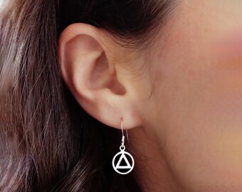 Sterling Silver AA Symbol Earrings: Sobriety Gift for Recovering Alcoholics