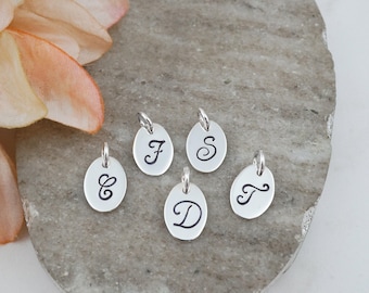 Hand Stamped Sterling Silver Initial Charm: Script Font, Personalized Letter