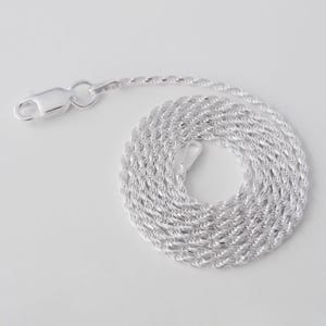 Sterling Silver Diamond Cut Rope Chain Necklace: 1.25mm, Lobster Clasp 画像 6