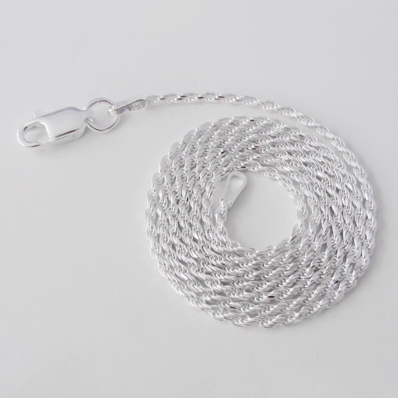 Sterling Silver Diamond Cut Rope Chain Necklace: 1.25mm, Lobster Clasp 画像 6