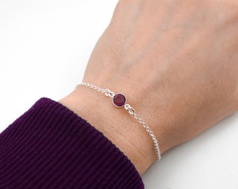 February Birthstone Bracelet - Preciosa Amethyst Birthstone Anklet - 925 Sterling Silver February Anklet - Dainty Minimalist Bracelet