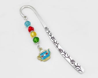 Cute Teapot Bookmark - Alice in Wonderland Bookmark, Mad Hatter Gifts, Tea Pot Charm Bookmark, Silver Teacher Bookmark, Tea Lover Gifts