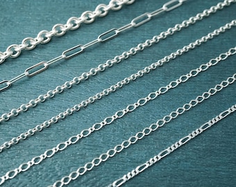 Sterling Silver Chain Necklace for Women and Men: Thick Cable, Paperclip, Rolo, Diamond Cut Oval Link, Figaro Chains