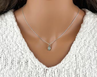 Chalcedony Marquise Necklace - Faceted Chalcedony Gemstone Charm - 925 Sterling Silver Necklace - Simple Gemstone Jewelry - LAST CHANCE