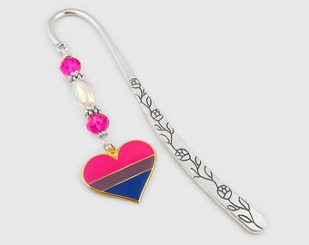 Bisexual Pride Flag Bookmark - LGBTQ Pride Bookmark - Bi Sexual Pride Heart Charm Beaded Bookmark - LGBT Bookmark - Pride Gifts