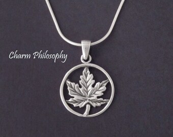 Maple Leaf Necklace - 925 Sterling Silver - Toronto Maple Leafs Inspired Jewelry - Canadian Jewelry - Round Maple Leaf Pendant