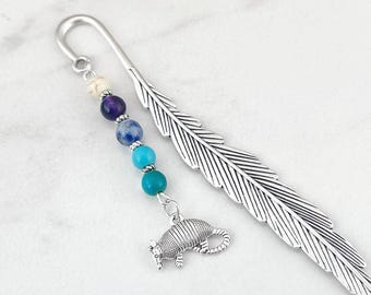 Armadillo Bookmark: Antique Silver Beaded Charm Book Markers
