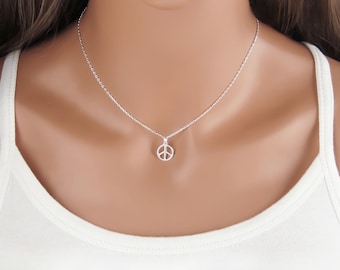Peace Sign Necklace for Women 925 Sterling Silver Jewelry Minimalist Hippie Gift for Free Spirit Jewelry 60s Peace Symbol Necklace