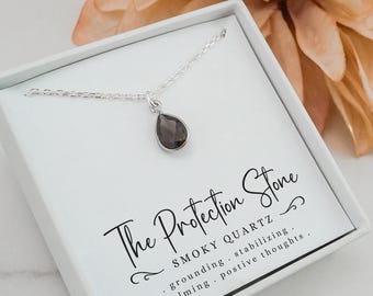 Protection Necklace - Smoky Quartz Teardrop Necklace - Smokey Topaz Necklace - Natural Quartz Gemstone Charm - 925 Sterling Silver Jewelry