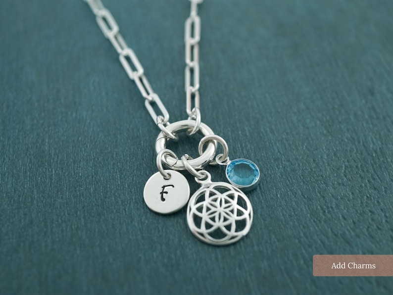 925 Sterling Silver Paperclip Chain Charm Holder Necklace - Hinge Clasp Charm Keeper Pendant image 3