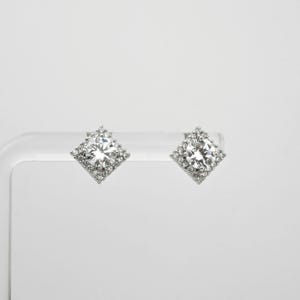 Square Cubic Zirconia Stud Earrings: 925 Sterling Silver