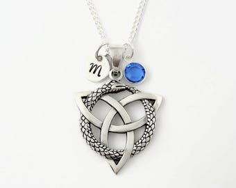 Celtic Ouroboros Snake Necklace: Sterling Silver Auryn Pendant with Personalized Charms