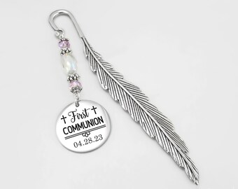 Personalized First Communion Bookmark - First Holy Communion Gifts for Girls or Boys - Engraved Charm Bookmark - FIrst Communion Favors