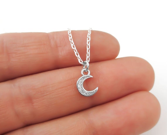 Tiny Moon Necklace - Small Crescent Moon Charm - Minimal Tiny Moon Necklace - Small Crescent Moon Charm - Minimal
