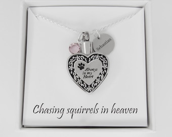Dog Ashes Necklace - Pet's Name Charm Necklace - Hollow Heart Cremation Pendant for Ashes - Personalized Urn Jewelry