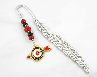 Archery Bookmark - Archery Gifts, Dart Players Gifts, Enamel Darts Charm Bookmark, Arrow Through the Bullseye Bookmark, Dart Board Bookmark