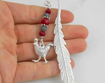 Rooster Bookmark for Teacher Gifts, Country Gifts, Rooster Gifts, Farm Animal Bookmark, Bird Bookmark Rooster Charm Bookmark - LAST CHANCE